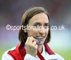 Laura Weightman (England) with her silver medal in the 1500 metres, 2014 Commonwealth Games, Glasgow. Photo: David T. Hewitson/Sports for All Pics